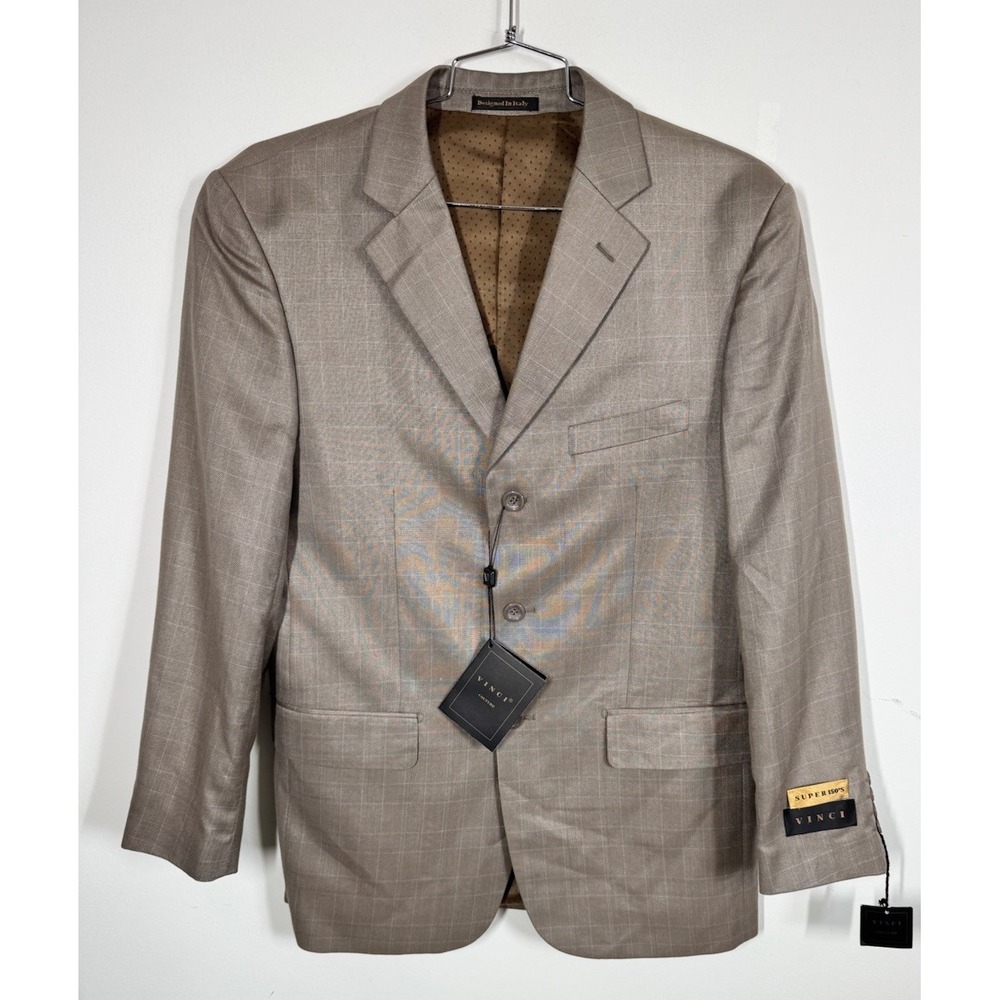 NWT Vinci Mens Blazer Tan Zegna‎ Super 150's Sport Coat Blazer Jacket Size 40R